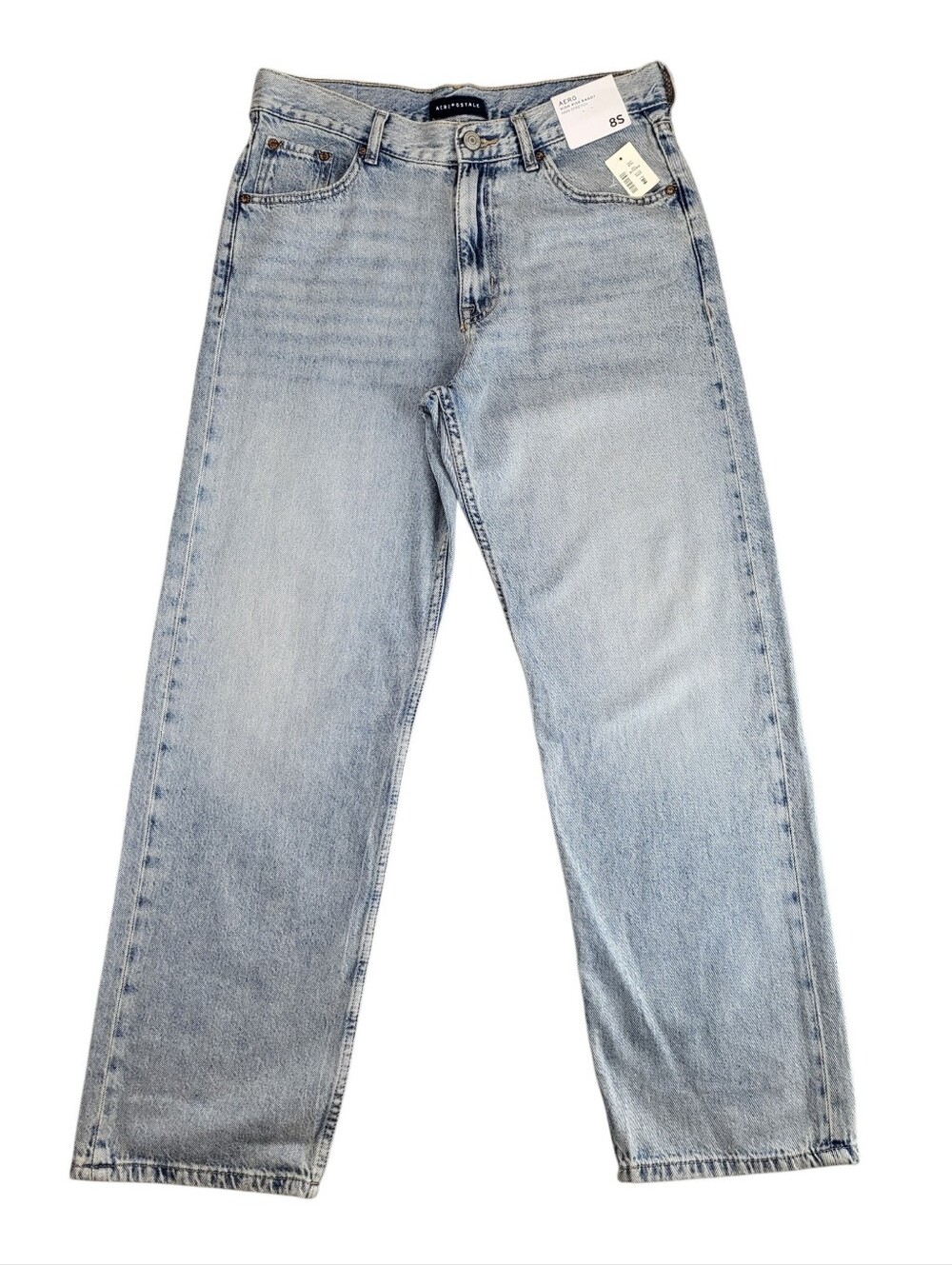 Aeropostale High Rise Baggy Jeans Women's Light Wash Loose Fit Denim Size 8Short